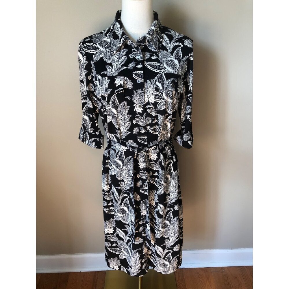 J McLaughlin Catalina Cloth Black & White Paisley Shirt Dress Size M